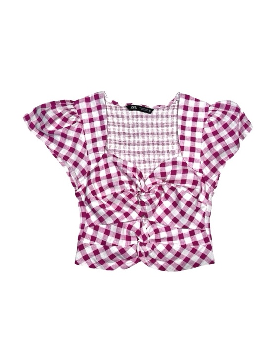 Zara Tops - ZARA ~ Pink and White Gingham Checkered Short Sleeve Top size S